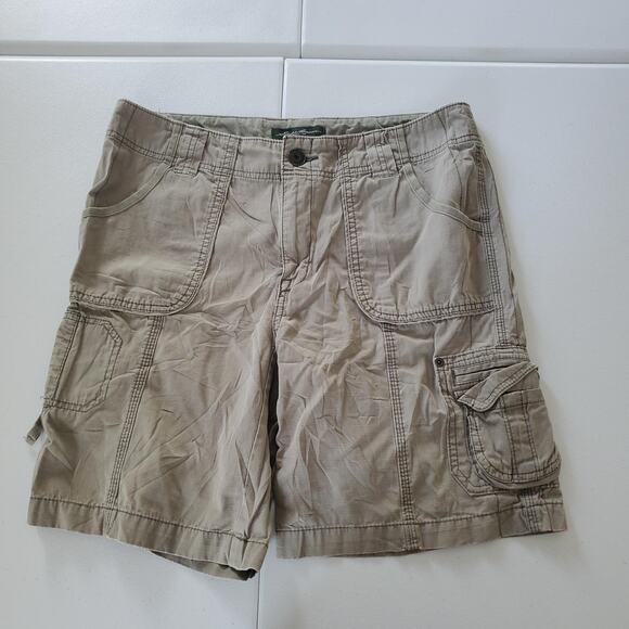 Eddie Bauer Shorts Women 10T Khaki Cargo 100% Cotton Pockets Outdoor Hiking - Picture 1 of 9